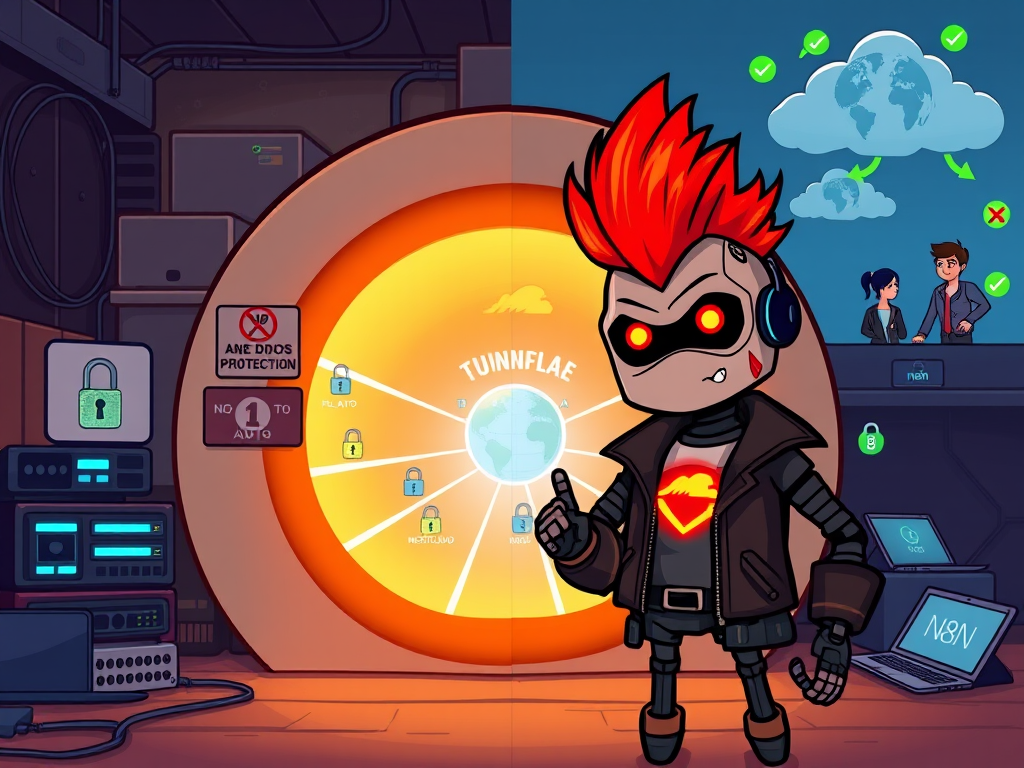 Robot punk configurando Cloudflare Tunnel acceso remoto seguro homelab sin abrir puertos 2025