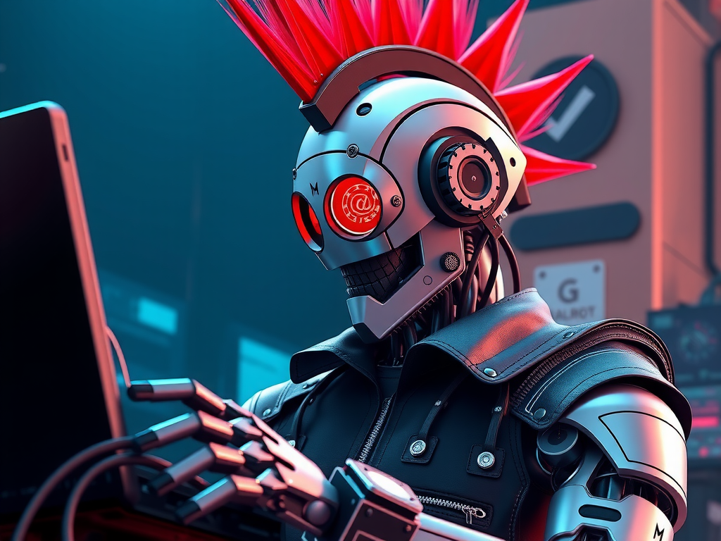 Robot punk comparando modelos LLM open source con gráficos de rendimiento y métricas 2025