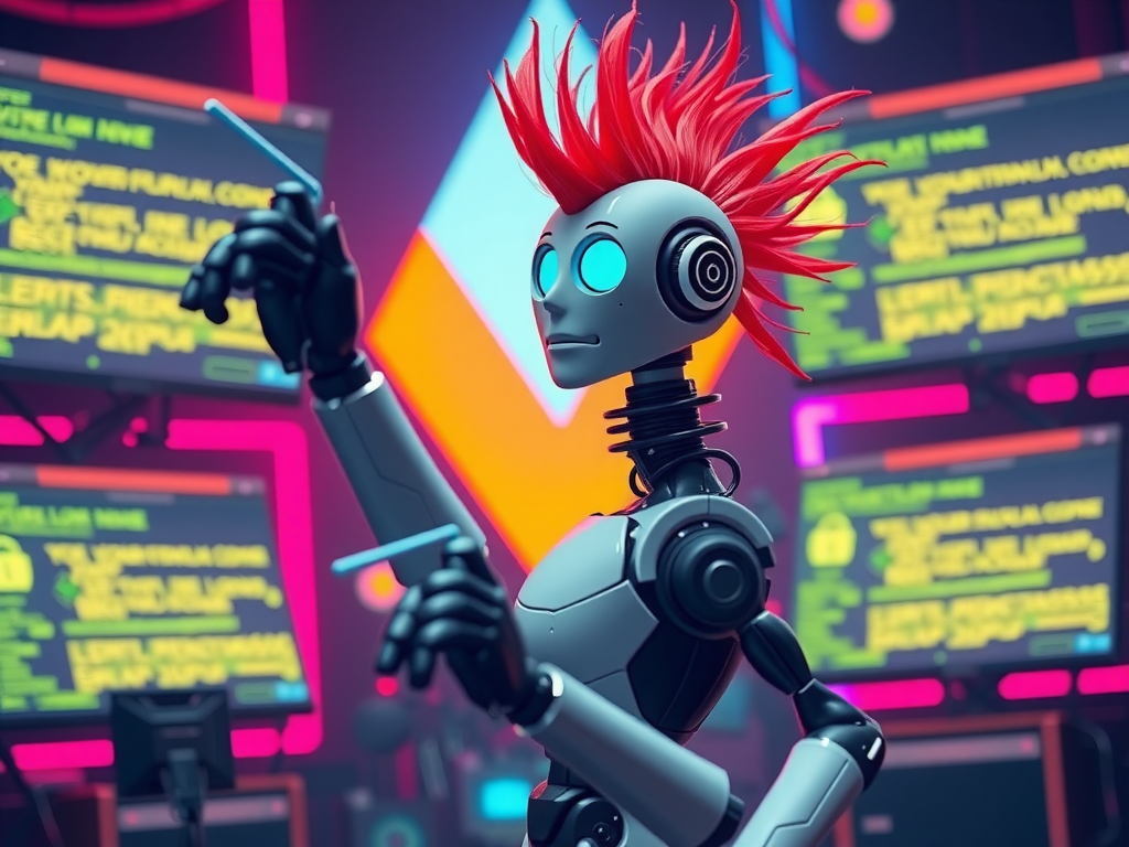 Robot punk celebrando inicio de sesión SSO exitoso con Authelia y LLDAP 2025