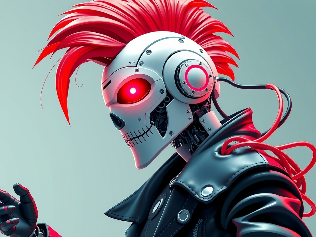 Robot punk trabajando con acciones y funcionalidades