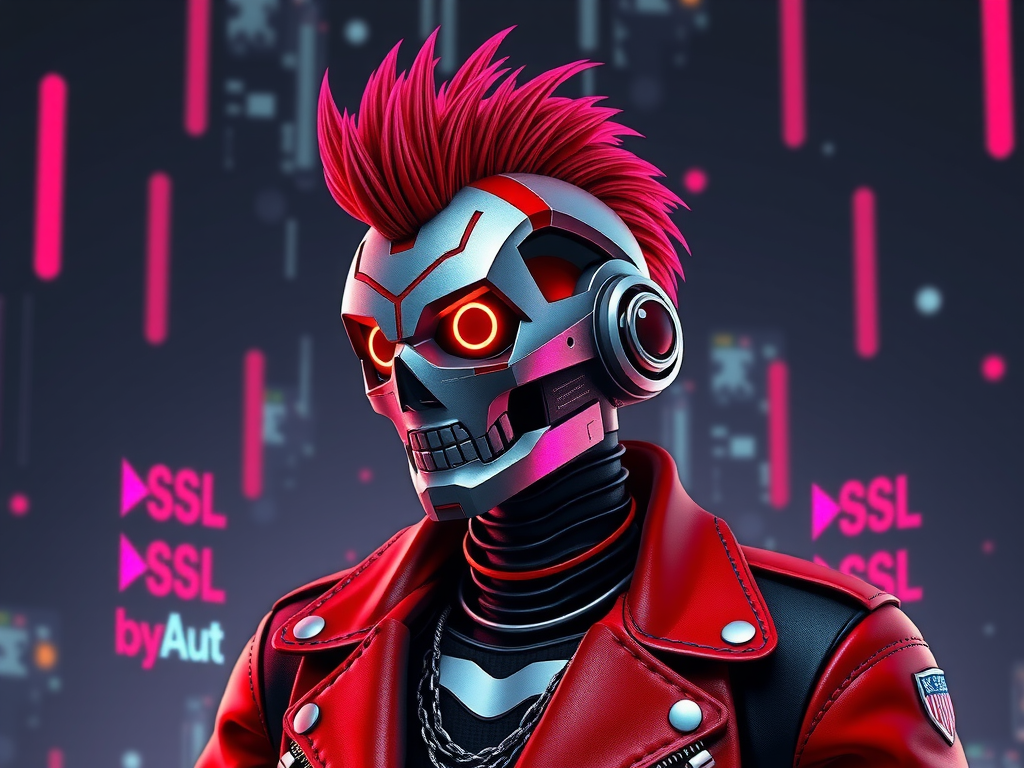 Robot punk configurando Caddy reverse proxy con SSL automático en homelab 2025