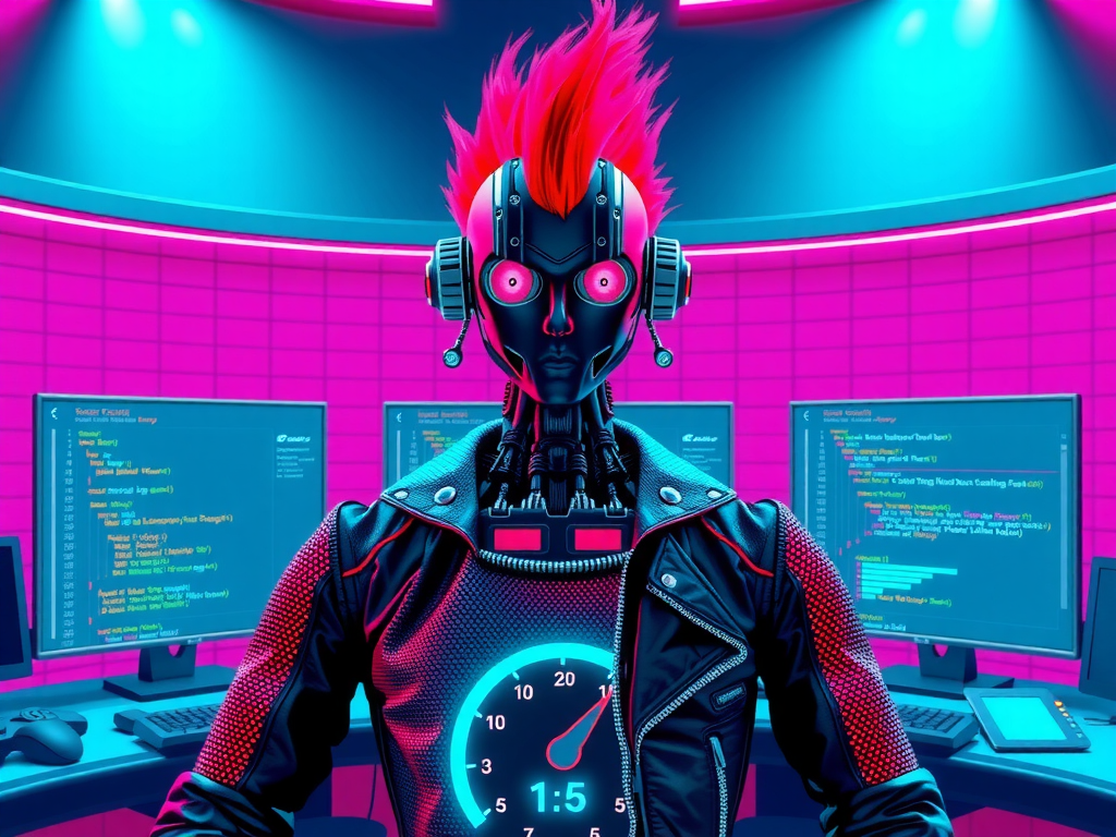 Robot punk conectando copilotos con pipelines de datos