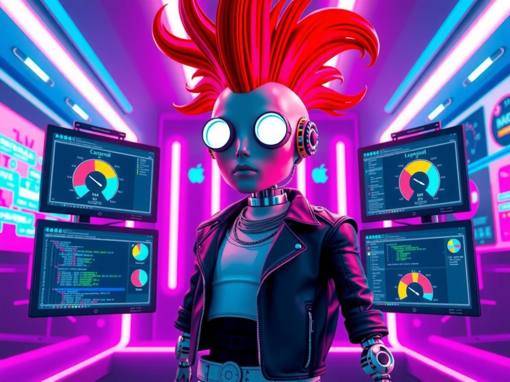 Robot punk visualizando escenarios futuros de copilotos